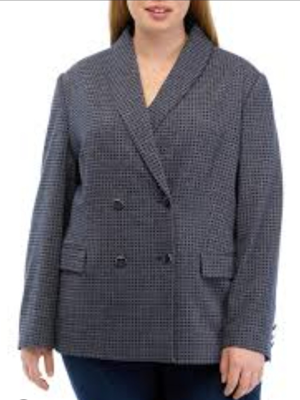Tahari Shawl Collar Blazer Sz 14 XL Navy Textured Jacket